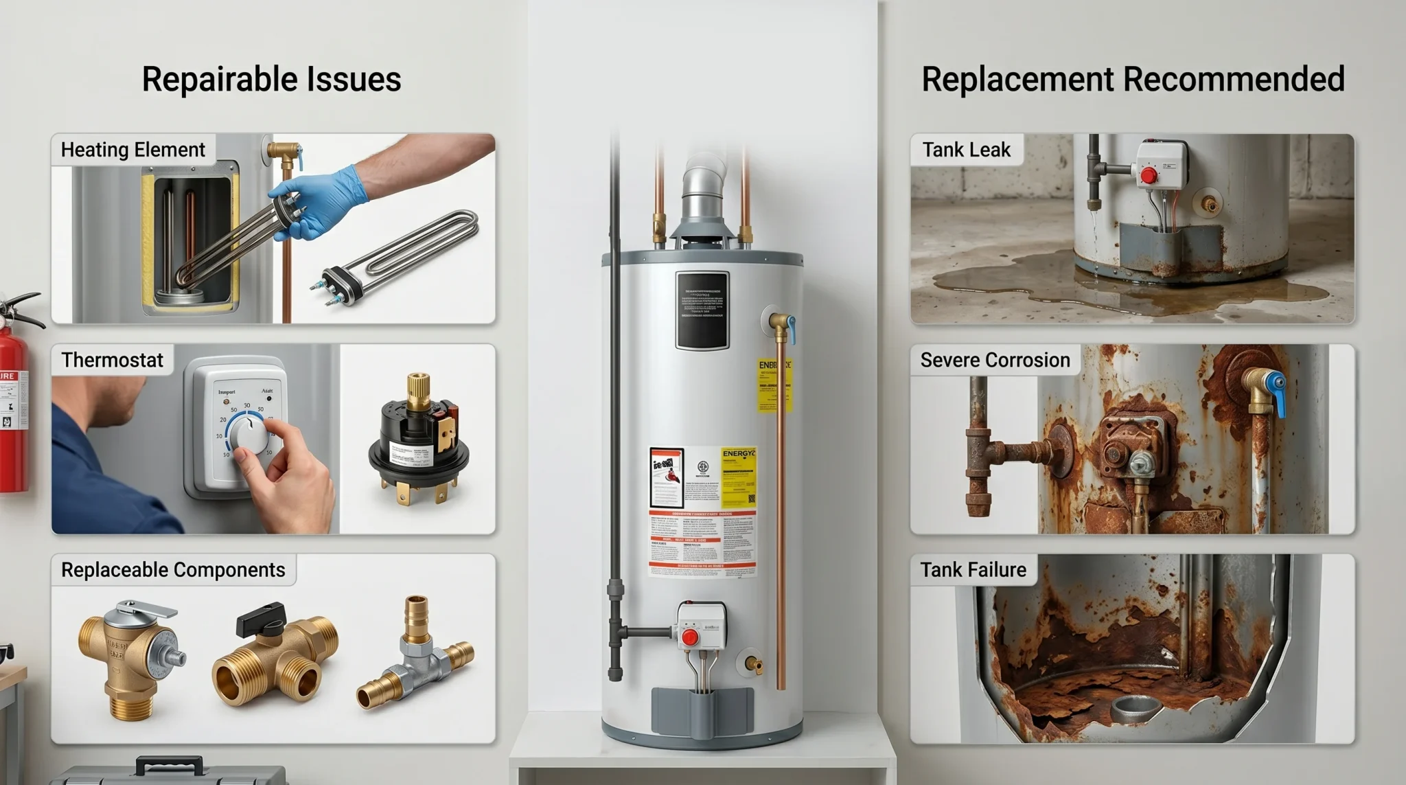Guide showing when Ontario homeowners should repair or replace a water heater.