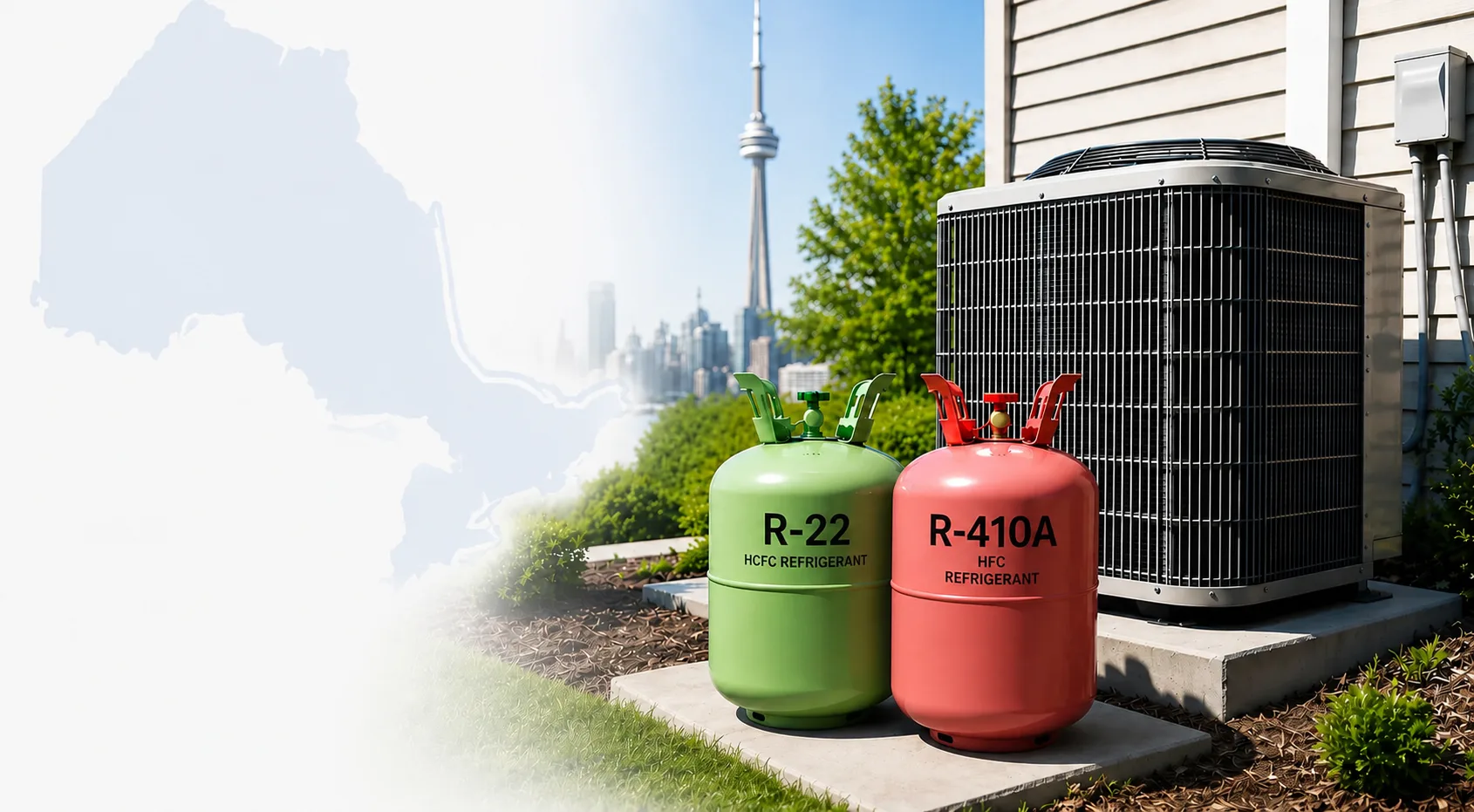 R-22 and R-410A refrigerant phase-out in Ontario with residential air conditioner and refrigerant cylinders