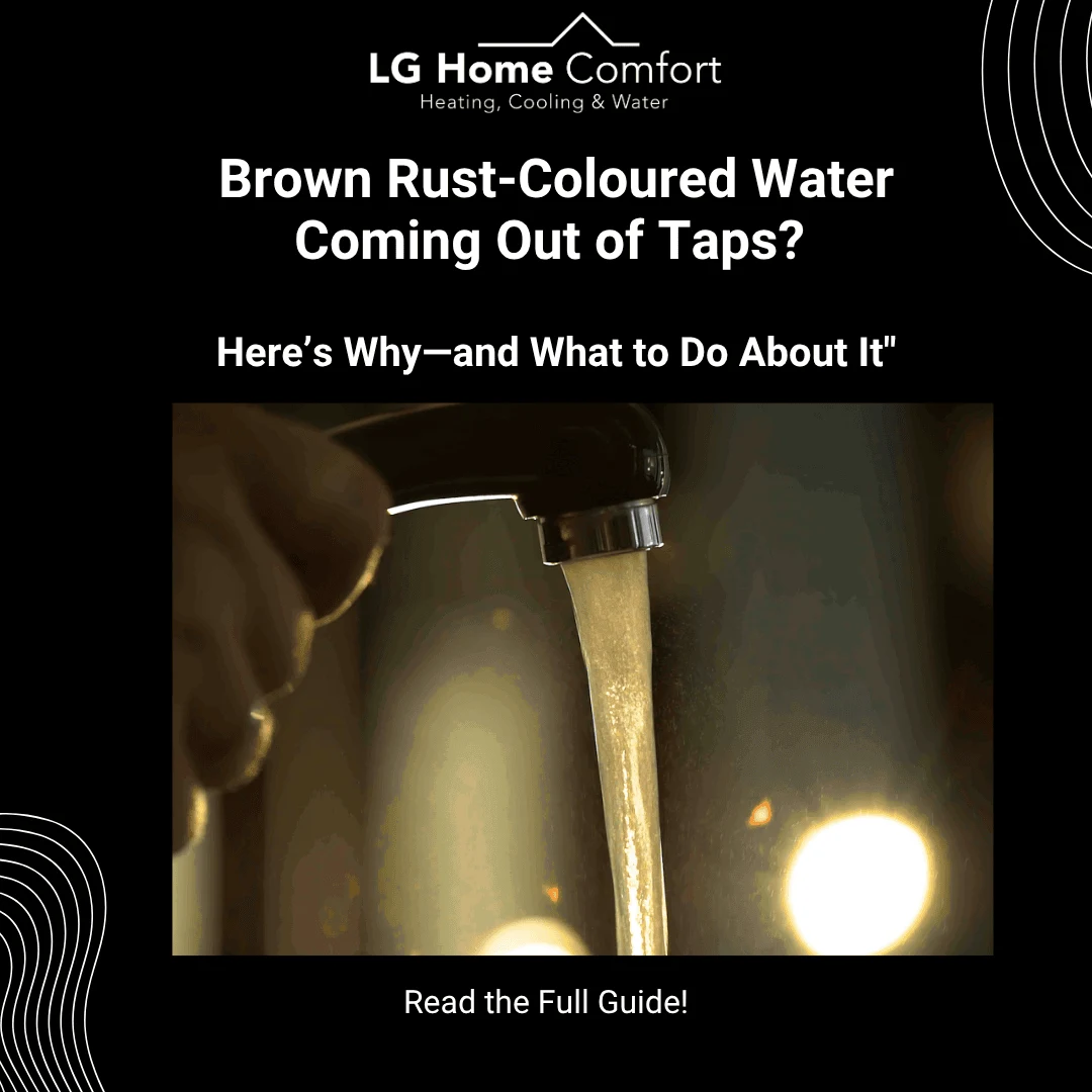 Diagnostic LG Home Comfort digital graphic resolving oxidized brown water dispensing from residential plumbing fixture