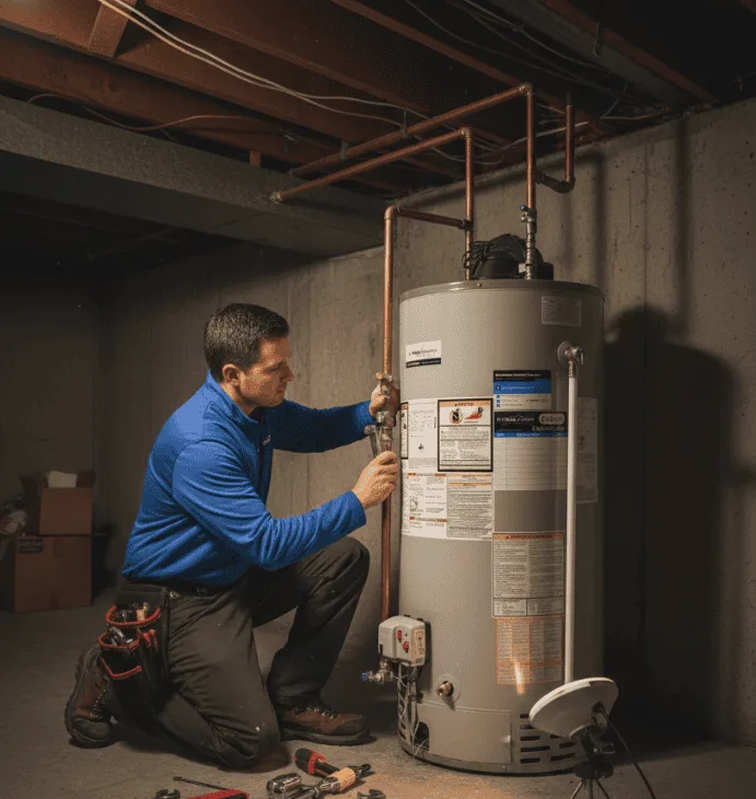 Newly installed tank water heater in a Kitchener home
