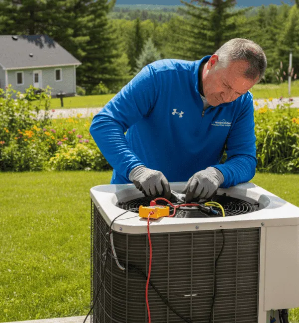 AC technician conducting efficiency tests on an air conditioner