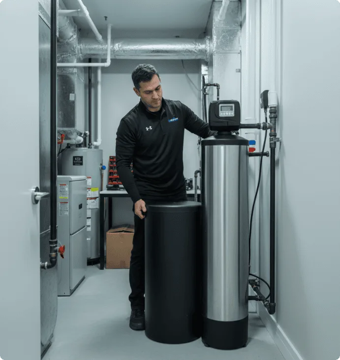 Hard water treatment system installation by LG Home Comfort in Hamilton