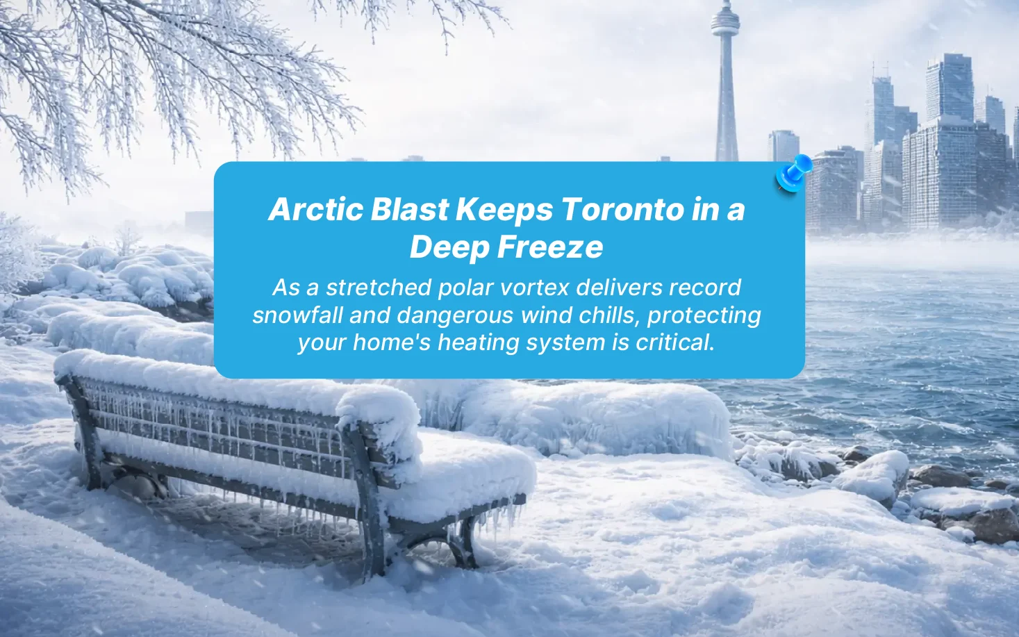An HVAC technician in a professional uniform stands in a warm, modern basement next to a newly installed high efficiency furnace