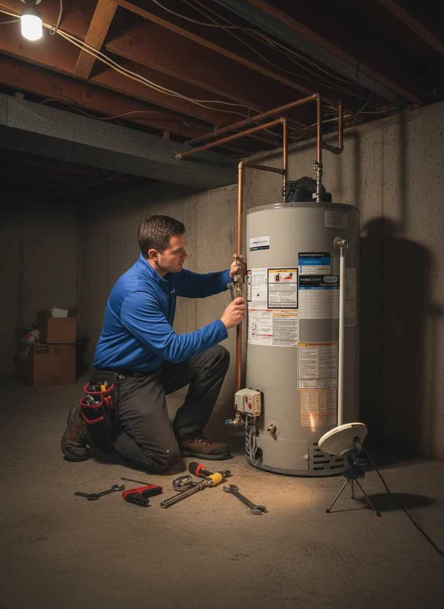 Skilled technician fixing water heater issues in Vaughan - LG Home Comfort