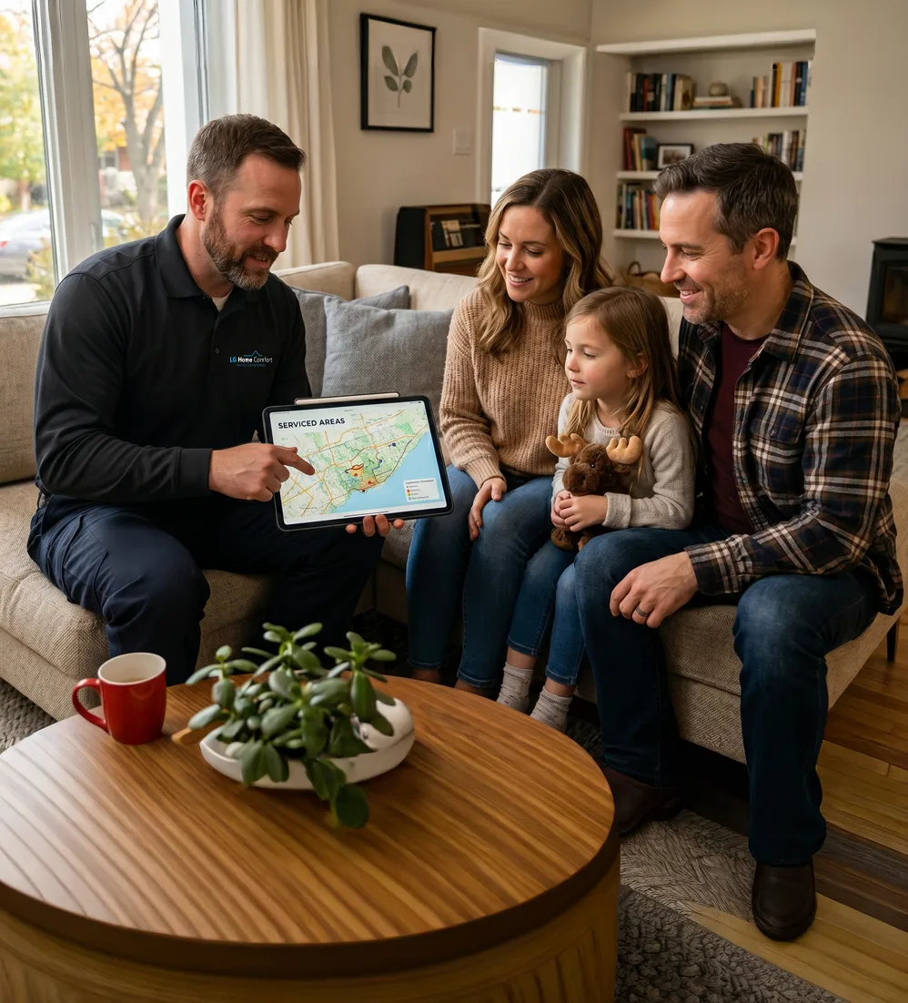 A detailed local map highlighting the comprehensive servicing areas where our dedicated HVAC technicians provide fast residential heating and cooling
