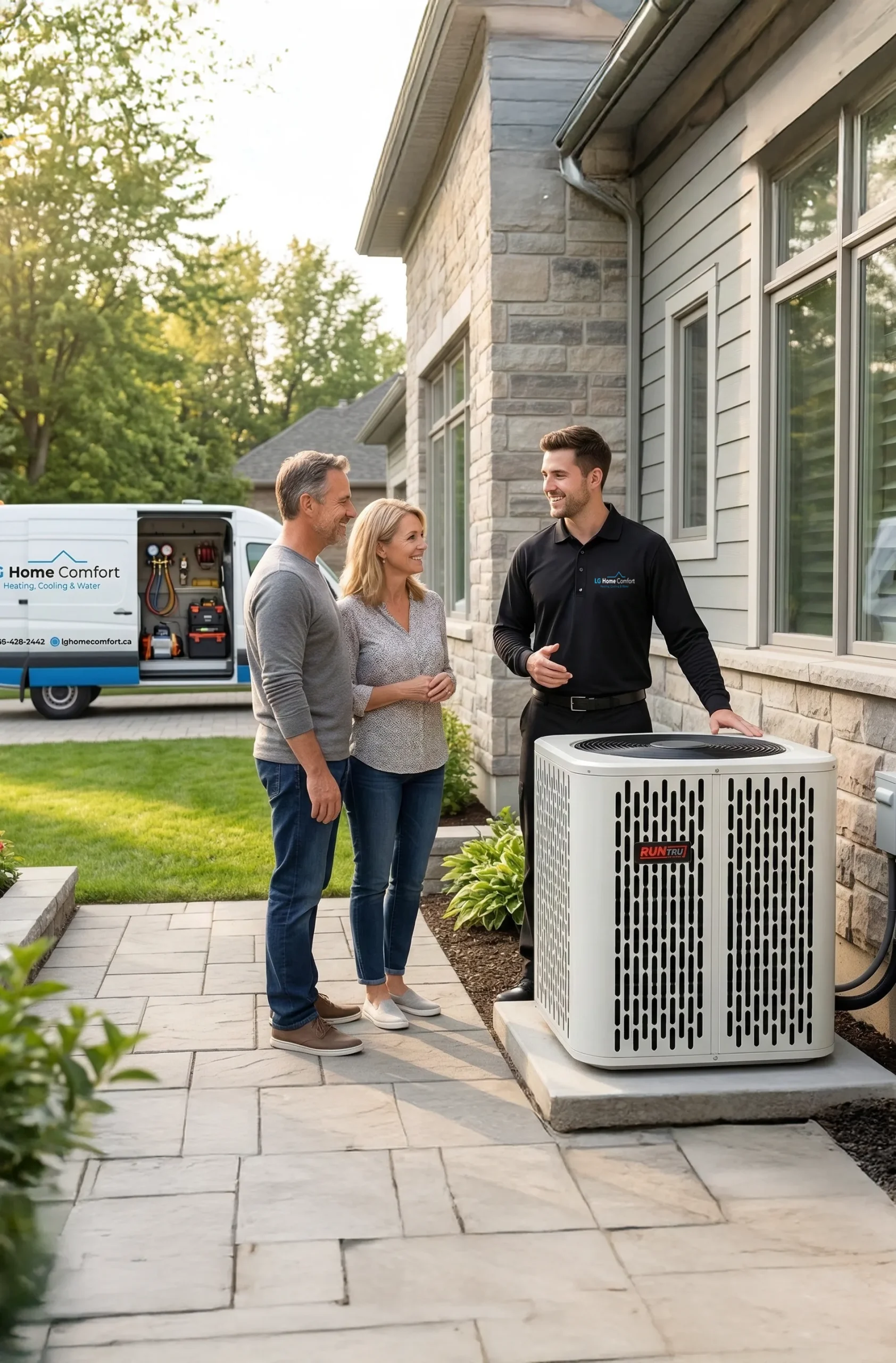 A friendly technician providing hassle-free heating, cooling, and water services to ensure year-round home comfort for residents in Burlington