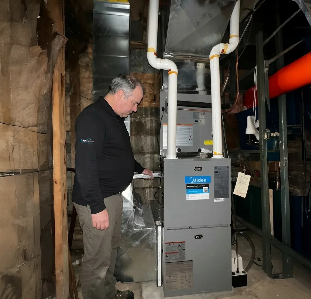 A high-efficiency furnace installed by LG Home Comfort, designed to take the worry out of heating your home during winter in Peterborough