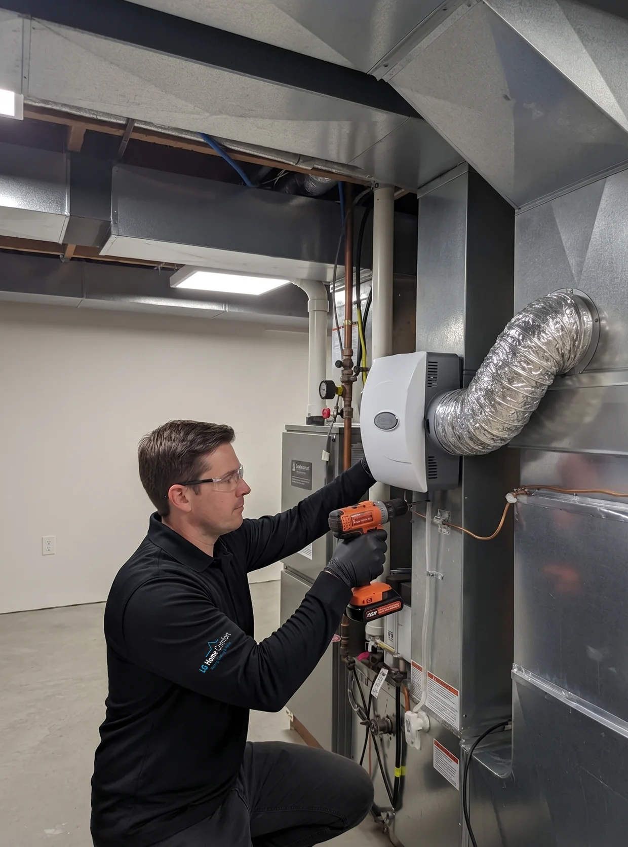 An advanced whole-house humidification and moisture management system integrated into a furnace to maintain optimal indoor humidity levels during cold