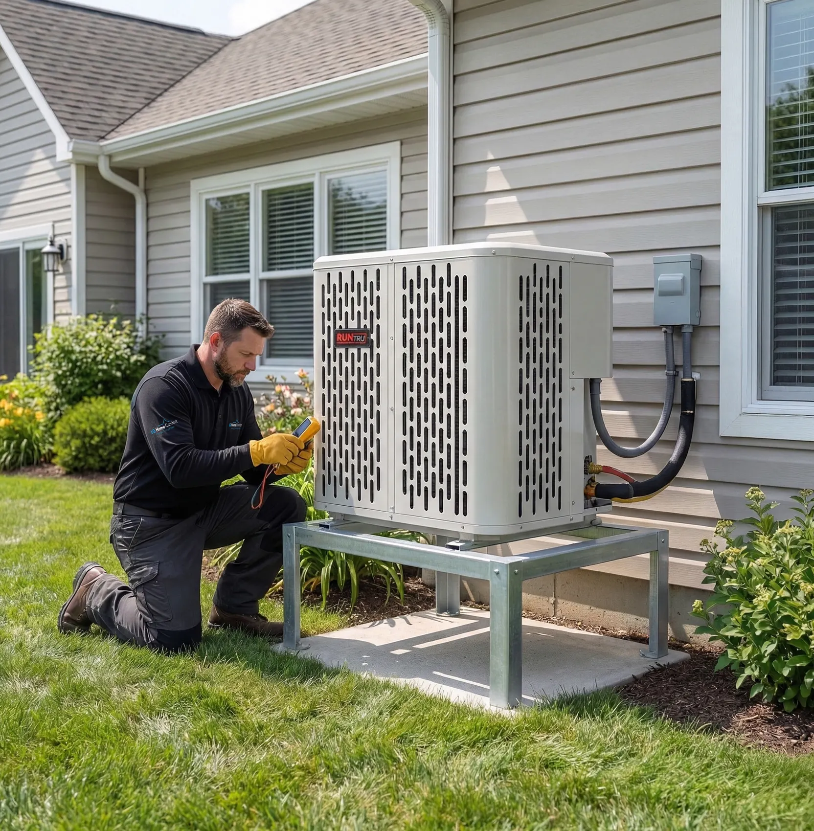HVAC professional providing hassle-free heating, cooling, and water softener maintenance, checking a residential mechanical system in Alliston, Ontario