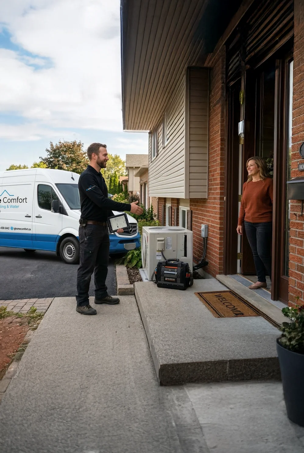 LG Home Comfort expert inspecting a residential HVAC system, representing Peterborough’s most trusted HVAC company in Peterborough
