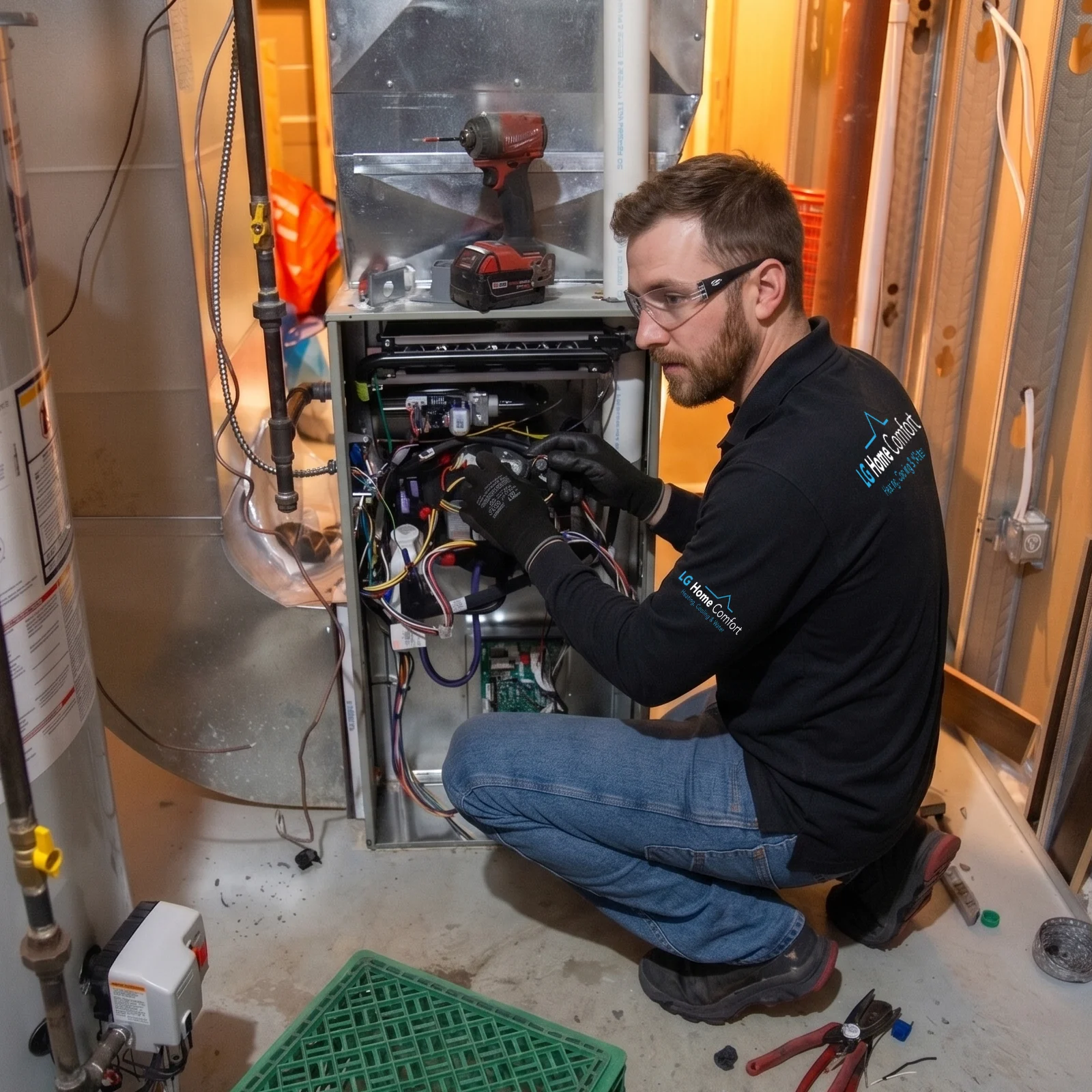 Professional HVAC technician performing a precise residential furnace repair service to restore energy-efficient heating for a home in Guelph Ontario