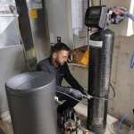 Water softening system in a basement
