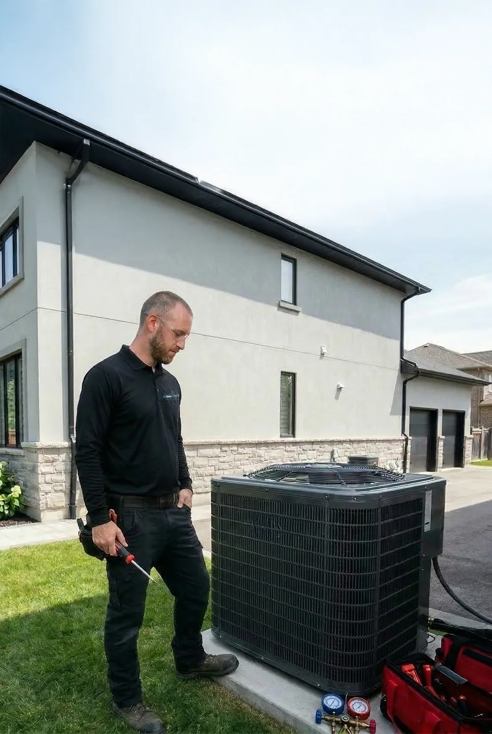 skilled contractor conducting routine HVAC maintenance and system inspection to ensure peak performance for residents in Vaughan