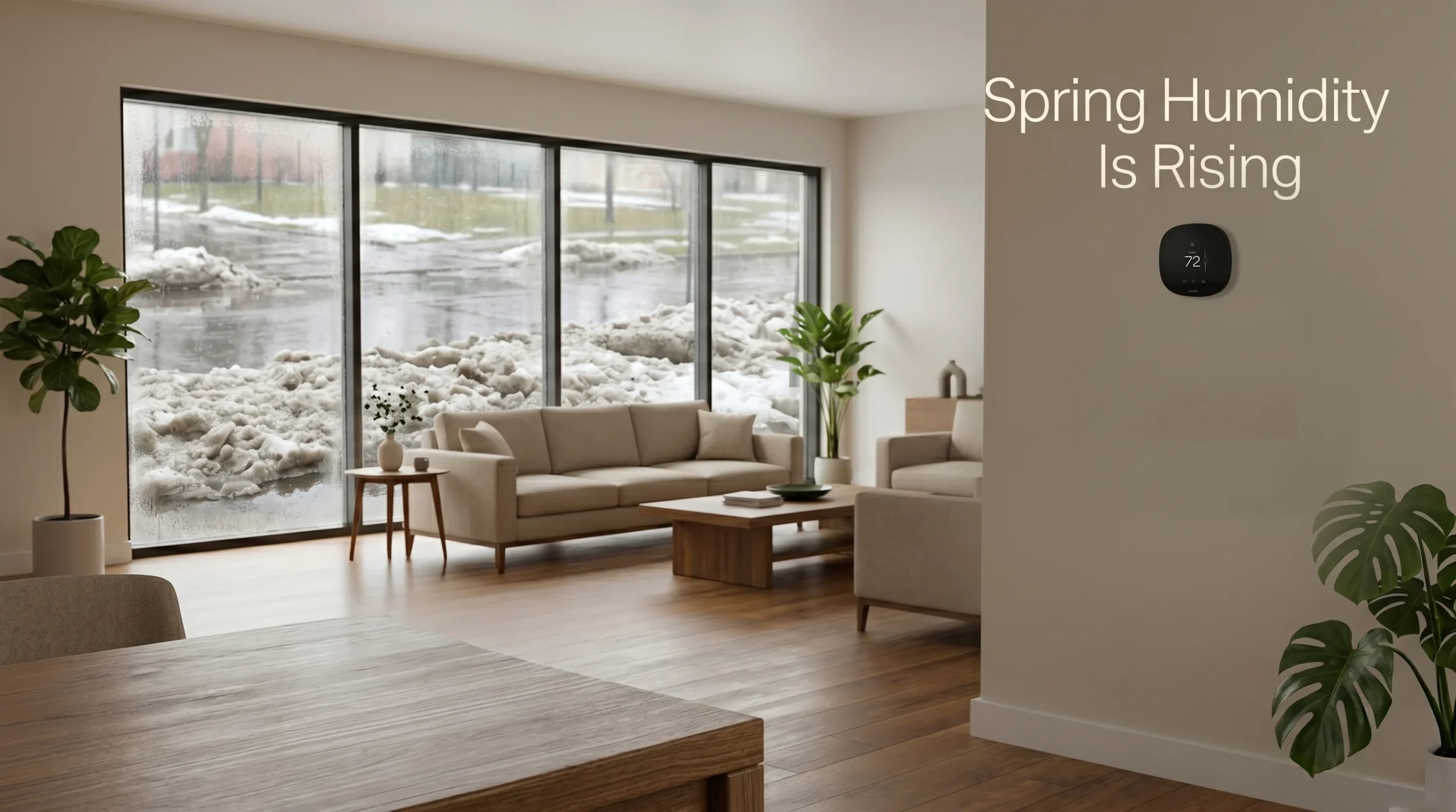 Indoor hygrometer measuring home humidity levels during spring in an Ontario house