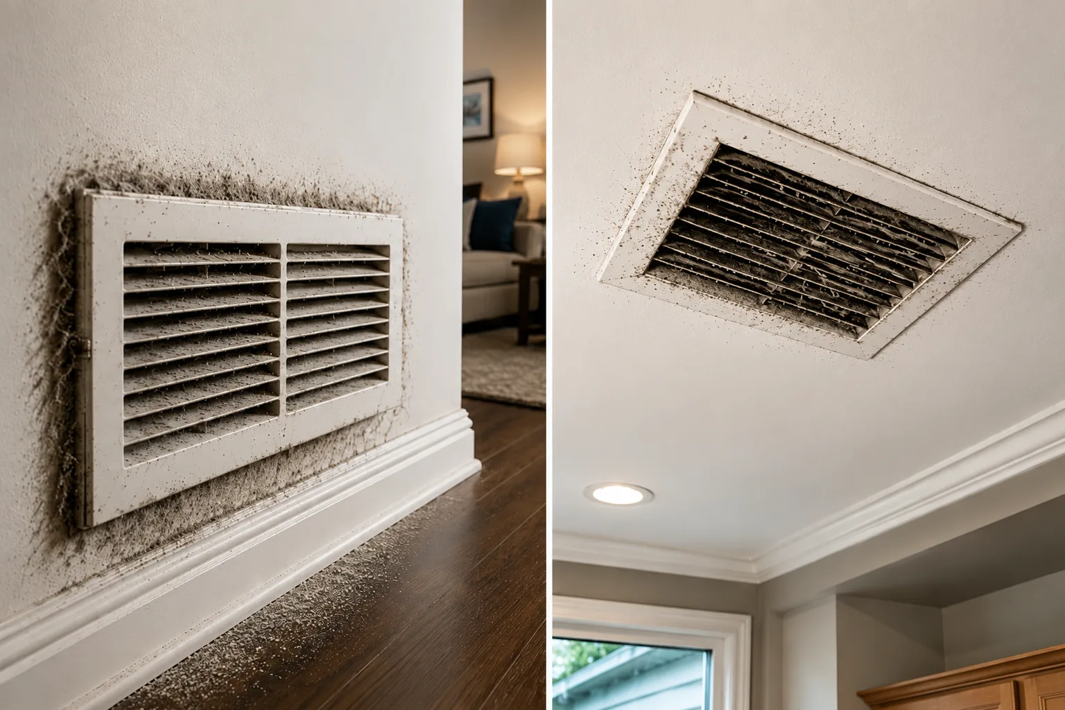 Dust buildup around a home air vent showing signs of ductwork issues in an Ontario house